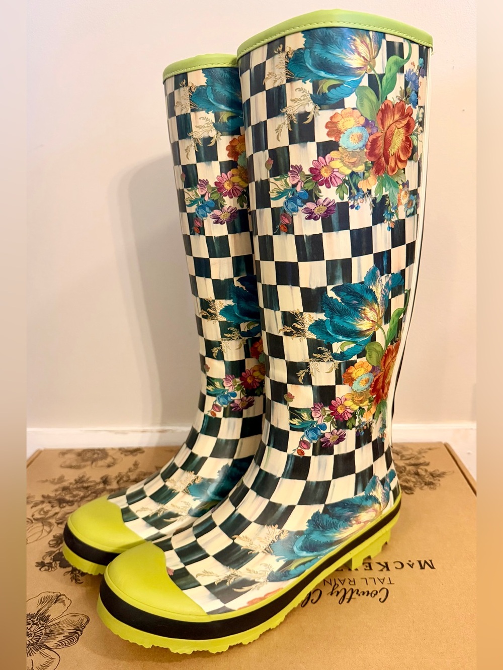 Mackenzie Childs Courtly Check Tall Rain Boots